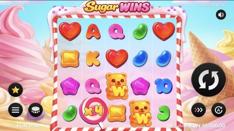 Sugar Wins - ekran za igru sa 5x4 bubnjevima
